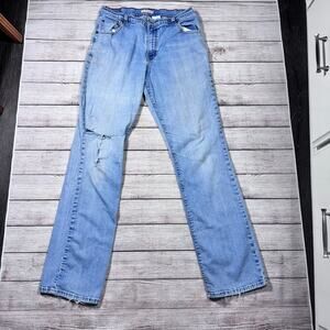 Levi's 550 Relaxed Bootcut Heavily Distressed Denim Blue Jeans Women's Size 12